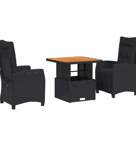 3-tlg. Garten-Essgruppe mit Kissen Schwarz Poly Rattan