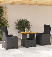 3-tlg. Garten-Essgruppe mit Kissen Schwarz Poly Rattan