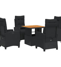 5-tlg. Garten-Essgruppe mit Kissen Schwarz Poly Rattan