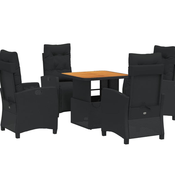 5-tlg. Garten-Essgruppe mit Kissen Schwarz Poly Rattan