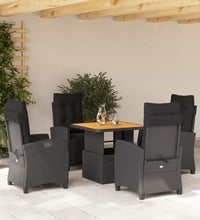 5-tlg. Garten-Essgruppe mit Kissen Schwarz Poly Rattan