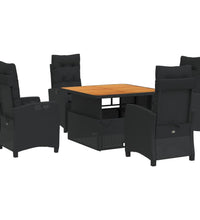 5-tlg. Garten-Essgruppe mit Kissen Schwarz Poly Rattan