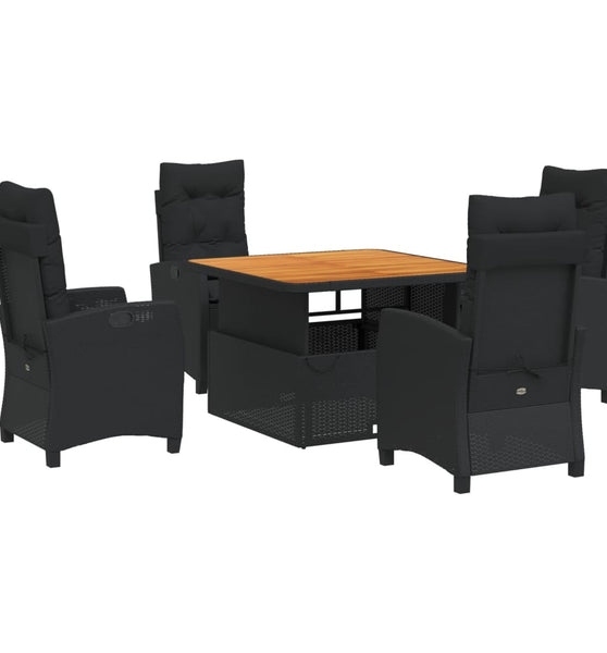 5-tlg. Garten-Essgruppe mit Kissen Schwarz Poly Rattan