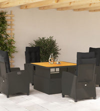5-tlg. Garten-Essgruppe mit Kissen Schwarz Poly Rattan