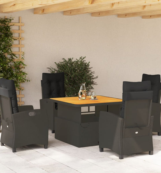 5-tlg. Garten-Essgruppe mit Kissen Schwarz Poly Rattan