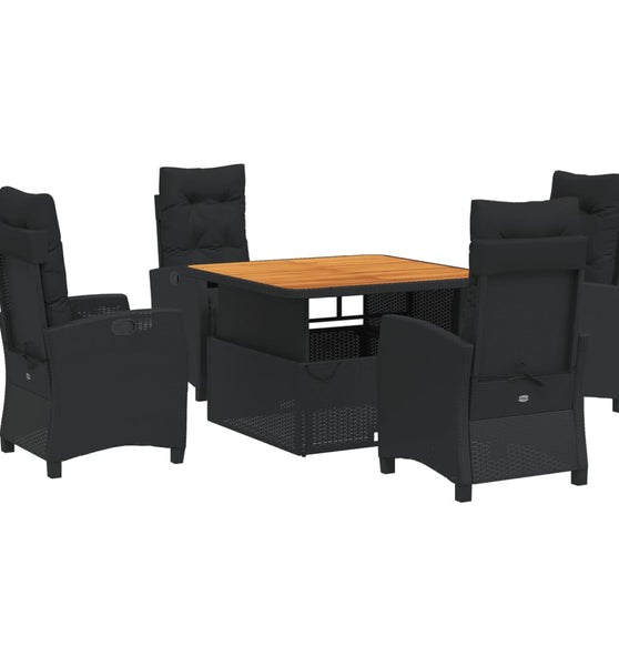 5-tlg. Garten-Essgruppe mit Kissen Schwarz Poly Rattan