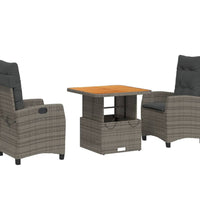 3-tlg. Garten-Essgruppe mit Kissen Grau Poly Rattan