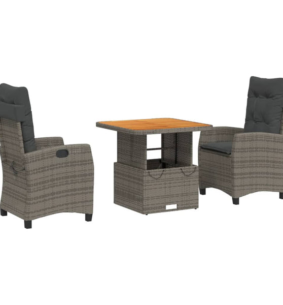 3-tlg. Garten-Essgruppe mit Kissen Grau Poly Rattan