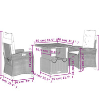 3-tlg. Garten-Essgruppe mit Kissen Grau Poly Rattan