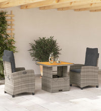 3-tlg. Garten-Essgruppe mit Kissen Grau Poly Rattan