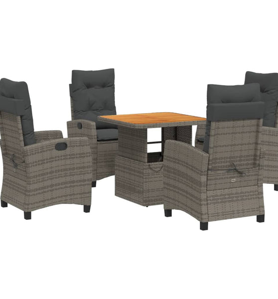 5-tlg. Garten-Essgruppe mit Kissen Grau Poly Rattan
