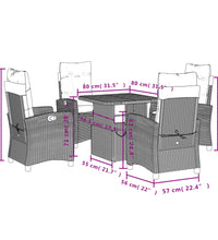 5-tlg. Garten-Essgruppe mit Kissen Grau Poly Rattan