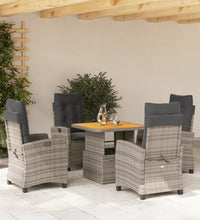 5-tlg. Garten-Essgruppe mit Kissen Grau Poly Rattan