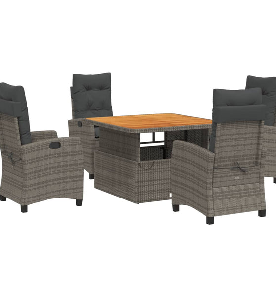 5-tlg. Garten-Essgruppe mit Kissen Grau Poly Rattan