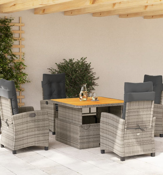5-tlg. Garten-Essgruppe mit Kissen Grau Poly Rattan