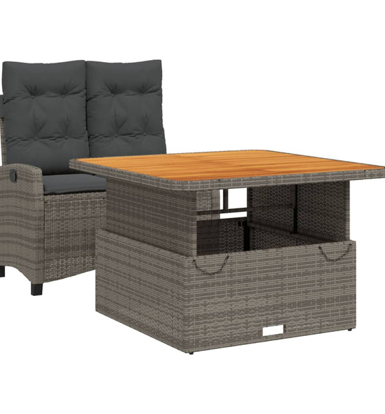 2-tlg. Garten-Essgruppe mit Kissen Grau Poly Rattan