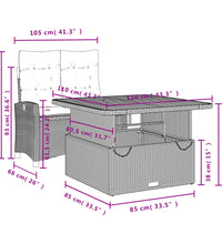 2-tlg. Garten-Essgruppe mit Kissen Grau Poly Rattan