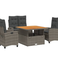 4-tlg. Garten-Essgruppe mit Kissen Grau Poly Rattan