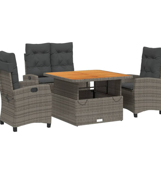 4-tlg. Garten-Essgruppe mit Kissen Grau Poly Rattan