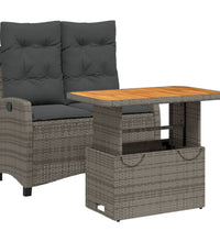 2-tlg. Garten-Essgruppe mit Kissen Grau Poly Rattan