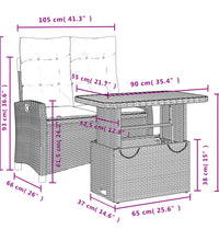 2-tlg. Garten-Essgruppe mit Kissen Grau Poly Rattan