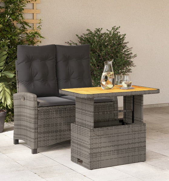 2-tlg. Garten-Essgruppe mit Kissen Grau Poly Rattan