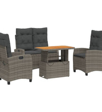 4-tlg. Garten-Essgruppe mit Kissen Grau Poly Rattan