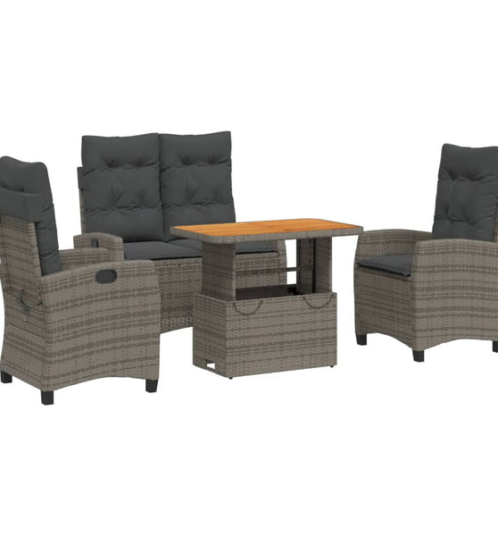 4-tlg. Garten-Essgruppe mit Kissen Grau Poly Rattan