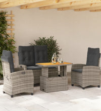 4-tlg. Garten-Essgruppe mit Kissen Grau Poly Rattan