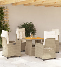 5-tlg. Garten-Essgruppe mit Kissen Beige Poly Rattan