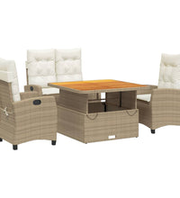 4-tlg. Garten-Essgruppe mit Kissen Beige Poly Rattan