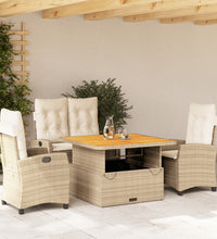 4-tlg. Garten-Essgruppe mit Kissen Beige Poly Rattan