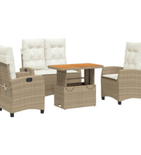 4-tlg. Garten-Essgruppe mit Kissen Beige Poly Rattan