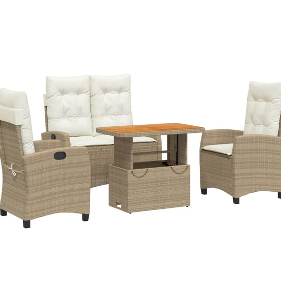 4-tlg. Garten-Essgruppe mit Kissen Beige Poly Rattan