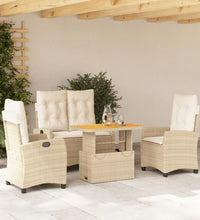 4-tlg. Garten-Essgruppe mit Kissen Beige Poly Rattan