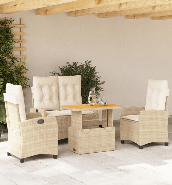 4-tlg. Garten-Essgruppe mit Kissen Beige Poly Rattan