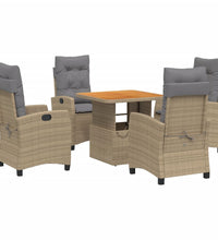 5-tlg. Garten-Essgruppe mit Kissen Beige Poly Rattan