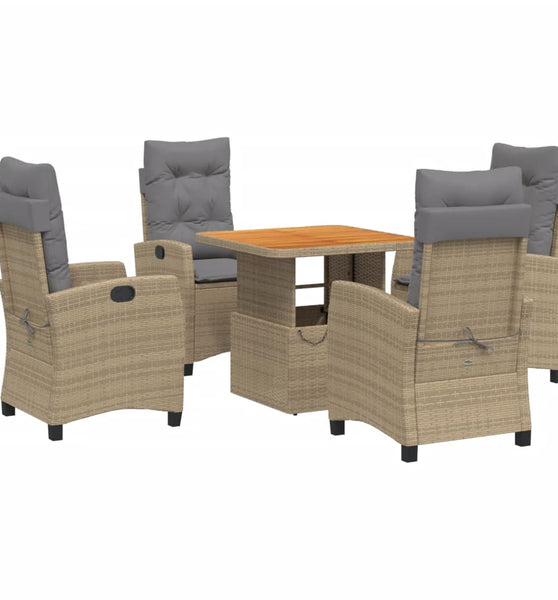 5-tlg. Garten-Essgruppe mit Kissen Beige Poly Rattan