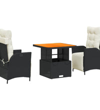 3-tlg. Garten-Essgruppe mit Kissen Schwarz Poly Rattan