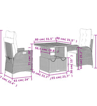 3-tlg. Garten-Essgruppe mit Kissen Schwarz Poly Rattan