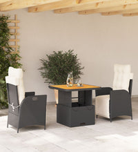 3-tlg. Garten-Essgruppe mit Kissen Schwarz Poly Rattan