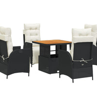 5-tlg. Garten-Essgruppe mit Kissen Schwarz Poly Rattan