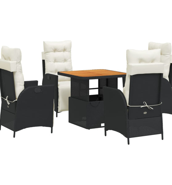 5-tlg. Garten-Essgruppe mit Kissen Schwarz Poly Rattan