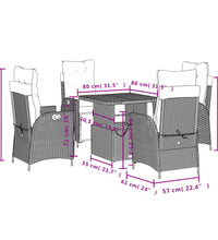 5-tlg. Garten-Essgruppe mit Kissen Schwarz Poly Rattan