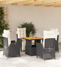 5-tlg. Garten-Essgruppe mit Kissen Schwarz Poly Rattan