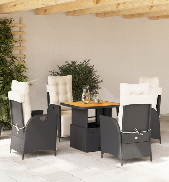 5-tlg. Garten-Essgruppe mit Kissen Schwarz Poly Rattan