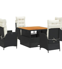 5-tlg. Garten-Essgruppe mit Kissen Schwarz Poly Rattan