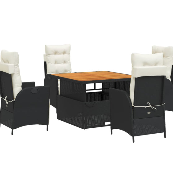 5-tlg. Garten-Essgruppe mit Kissen Schwarz Poly Rattan