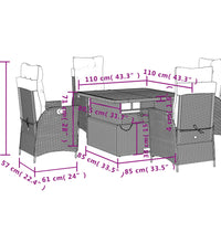 5-tlg. Garten-Essgruppe mit Kissen Schwarz Poly Rattan
