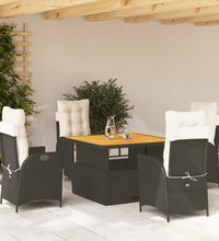 5-tlg. Garten-Essgruppe mit Kissen Schwarz Poly Rattan